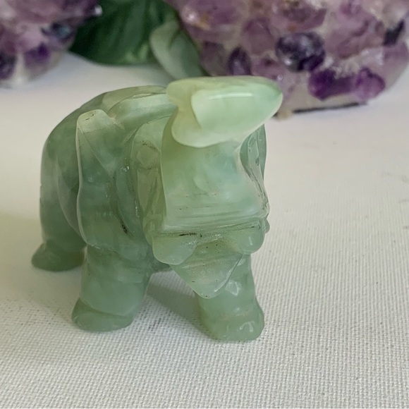 Vintage Green Jade Stone Hand Carved Elephant Figurine Lucky Statue Pet 5" 255g - Picture 4 of 16